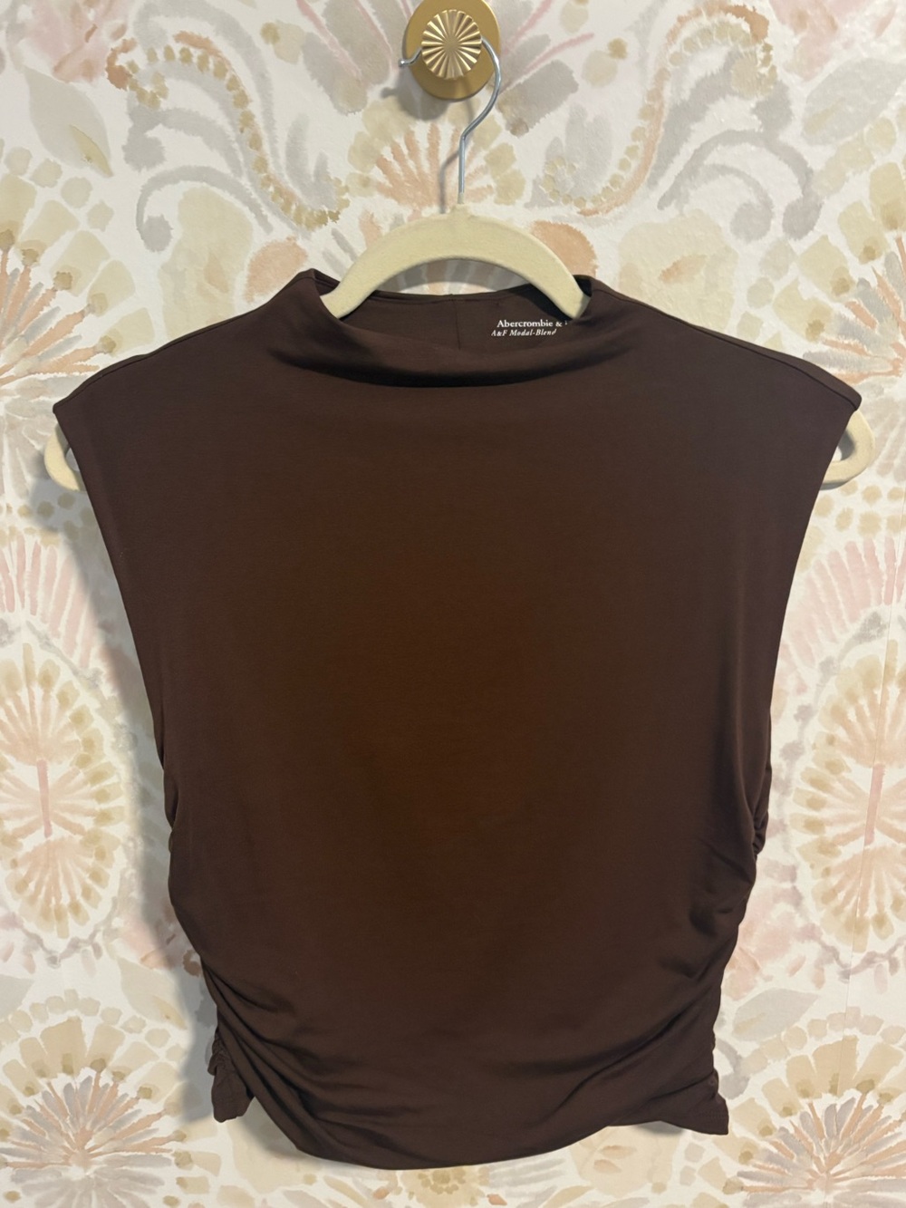 Abercrombie & Fitch The A&F Paloma Top Brown Ruched Mock Neck Sleeveless Top | M